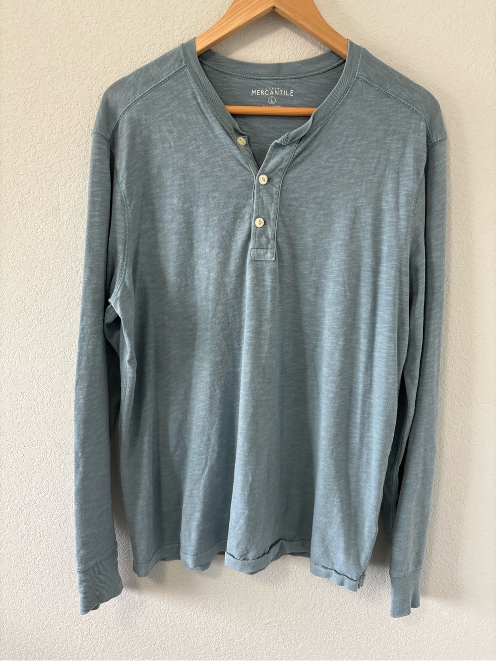 J.Crew Mercantile Blue Slub Cotton Henley Long Sleeve Shirt Size Large